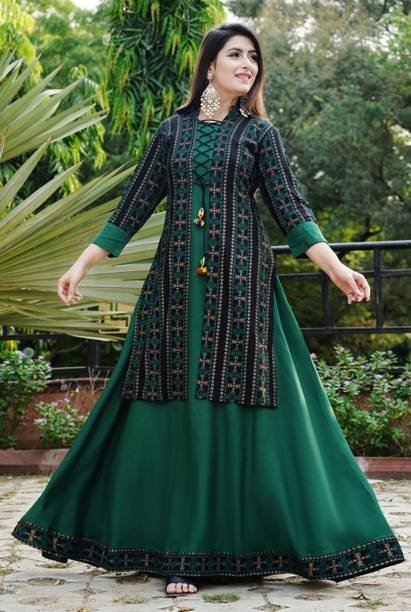 Women Printed Cotton Rayon Anarkali Kurta