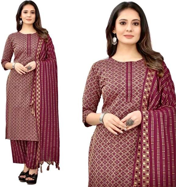 Women Cotton Blend Kurta Pant Dupatta Set