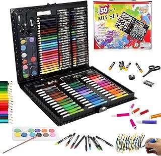 150 Pcs Art Set for Kids - Professional Drawing & Painting Kit with Portable Carry Case | Includes Markers, Oil Pastels, Crayons, Watercolors & Color Pencils | Birthday Gift
