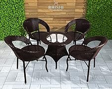 BRISHI 5-Piece Outdoor Rattan Wicker Patio Coffee Table Set | Garden Furniture for Balcony, Terrace, Porch & Poolside | Weather-Resistant Bistro Sets for Home & Backyard (Brown)