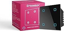HomeMate Wi-Fi Smart 4 Gang Touch Switch (Black, Pack of 1) | No Hub Required | Works with Amazon Alexa, Google Assistant & Siri