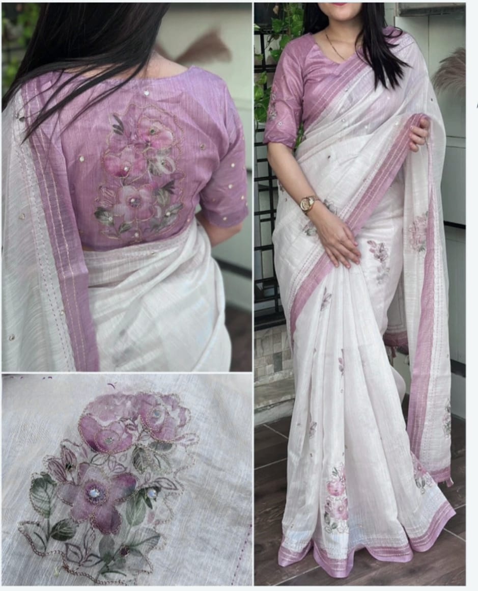 Pink colour Linen cotton saree