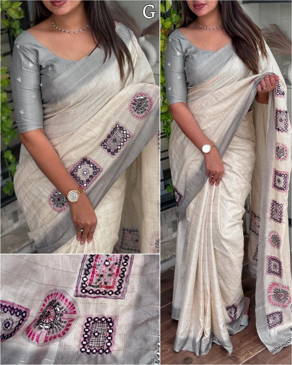 Sliver colour Linen cotton saree