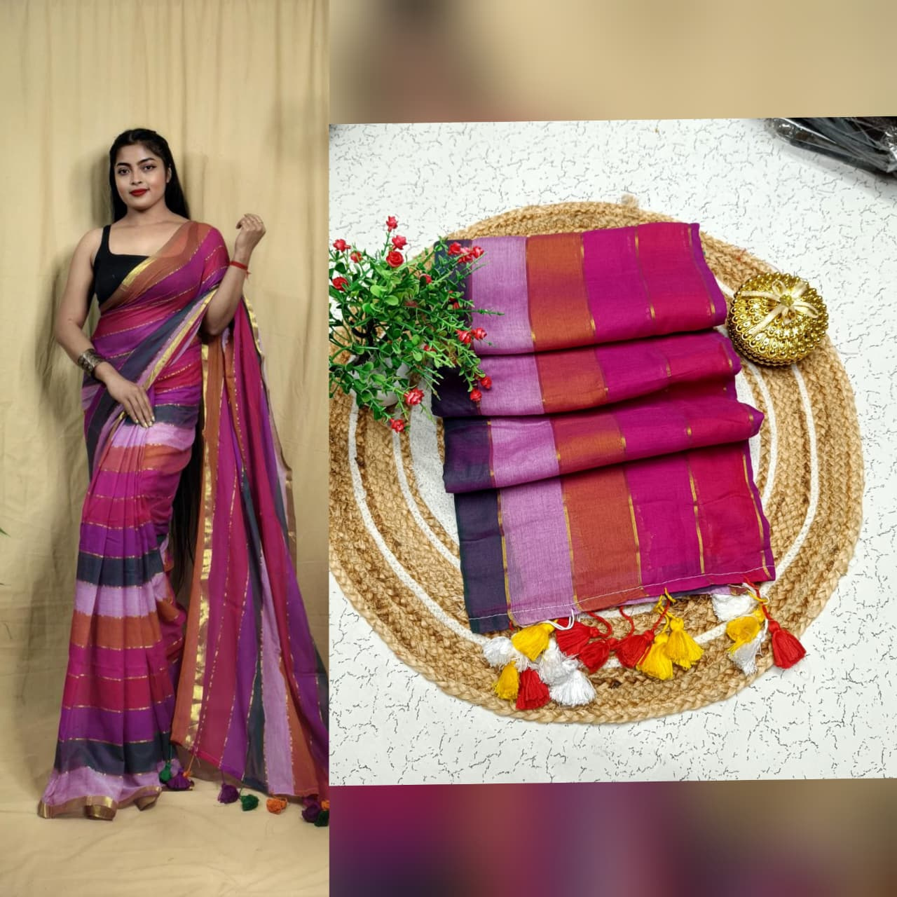Mulmul cotton saree